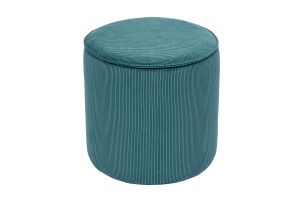 Pouf rond en tissu velours côtelé bleu canard D40 cm PAUL
