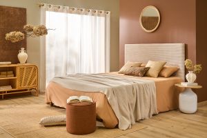 Pouf rond en tissu effet velours texturé terre brûlée D40 cm PAUL
