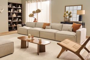 Module droit pour canapé en tissu chenille beige SPLIT
