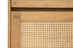 Mueble para zapatos acabado en madera clara de roble y tejido de ratán L100 cm ALICANTE