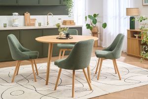 Chaises scandinaves en tissu chenille vert kaki et bois clair (lot de 2) HASTA