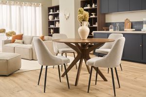 Chaises en tissu chenille beige et métal noir (lot de 2) HASTA