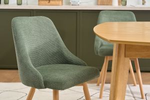 Chaises scandinaves en tissu chenille vert kaki et bois clair (lot de 2) HASTA