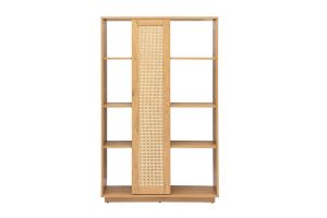 Bibliothèque séparatrice avec rangements finition bois clair chêne et cannage rotin L100 cm ALICANTE