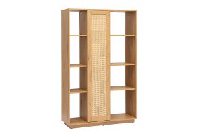 Bibliothèque séparatrice avec rangements finition bois clair chêne et cannage rotin L100 cm ALICANTE