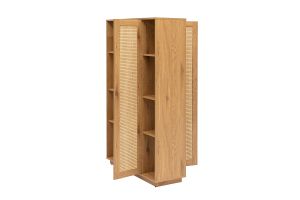 Bibliothèque séparatrice avec rangements finition bois clair chêne et cannage rotin L100 cm ALICANTE