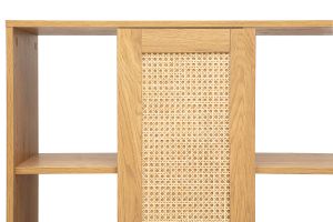 Bibliothèque séparatrice avec rangements finition bois clair chêne et cannage rotin L100 cm ALICANTE