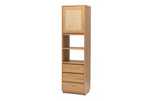 Bibliothèque étagère avec rangements finition bois clair chêne et cannage rotin L50 cm SEVILLE