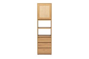 Bibliothèque étagère avec rangements finition bois clair chêne et cannage rotin L50 cm SEVILLE