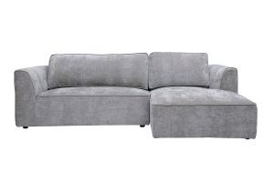 Canapé d'angle droit design en tissu effet velours texturé gris 3 places GRAMMY