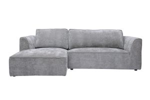Canapé d'angle gauche design en tissu effet velours texturé gris 3 places GRAMMY