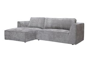 Canapé d'angle gauche design en tissu effet velours texturé gris 3 places GRAMMY