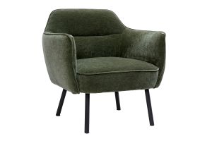 Fauteuil design en tissu effet velours vert kaki et métal noir LAURENS