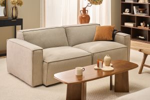 Canapé modulable 3 places en tissu effet velours texturé beige SPLIT