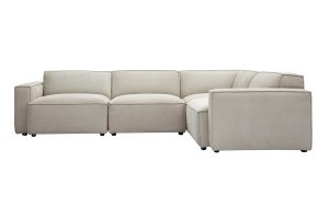 Divano angolare modulabile 5 posti in tessuto effetto velluto texturizzato beige SPLIT