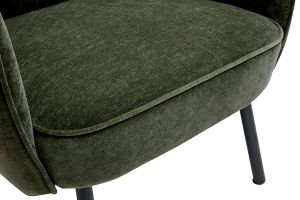 Fauteuil design en tissu effet velours vert kaki et métal noir LAURENS