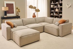 Pouf repose pieds en tissu chenille beige SPLIT