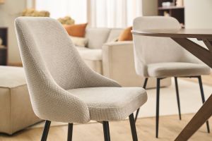 Chaises en tissu chenille beige et métal noir (lot de 2) HASTA