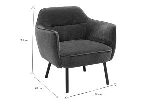 Fauteuil design en tissu effet velours vert kaki et métal noir LAURENS