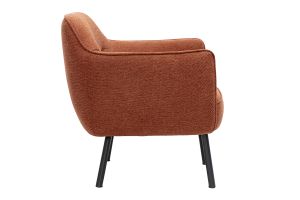 Fauteuil design en tissu effet velours texturé terre brûlée et métal noir LAURENS