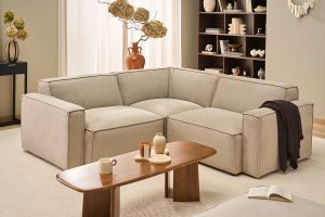 Module d'angle central pour canapé en tissu chenille beige SPLIT