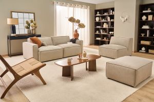 Module droit pour canapé en tissu chenille beige SPLIT