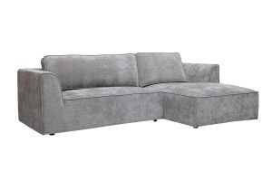 Canapé d'angle droit design en tissu effet velours texturé gris 3 places GRAMMY