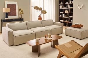 Module d'angle gauche pour canapé en tissu chenille beige SPLIT