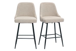 Tabourets de bar pivotants 360° en tissu chenille beige et métal H66 cm (lot de 2) HASTA