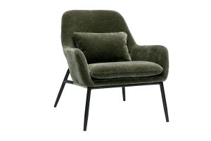 Fauteuil design en tissu effet velours vert kaki et métal noir MAXINE