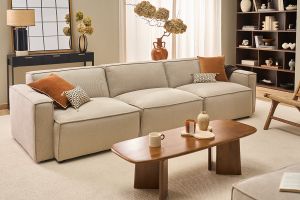 Canapé modulable 4 places en tissu effet velours texturé beige SPLIT