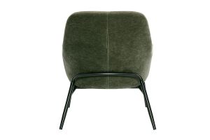 Fauteuil design en tissu effet velours vert kaki et métal noir MAXINE