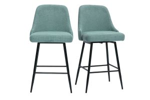 Tabourets de bar pivotants 360° en tissu chenille vert céladon et métal H66 cm (lot de 2) HASTA