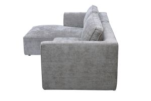 Canapé d'angle gauche design en tissu effet velours texturé gris 3 places GRAMMY