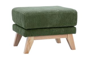 Pouf repose-pieds scandinave en tissu velours côtelé vert kaki et bois clair OSLO