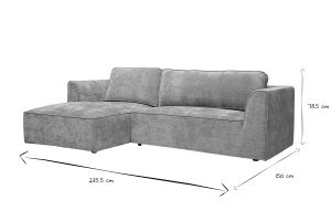 Canapé d'angle gauche design en tissu effet velours texturé gris 3 places GRAMMY