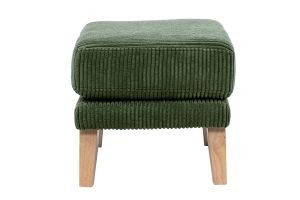 Pouf repose-pieds scandinave en tissu velours côtelé vert kaki et bois clair OSLO