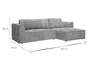 Divano ad angolo destro design in tessuto effetto velluto testurizzato grigio 3 posti GRAMMY