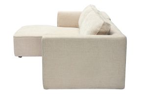 Canapé d'angle gauche design en tissu effet velours texturé beige 3 places GRAMMY