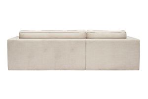 Canapé d'angle gauche design en tissu effet velours texturé beige 3 places GRAMMY