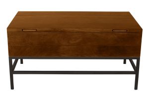 Table basse relevable industrielle bois manguier massif teinté et métal noir L90 cm YPSTER