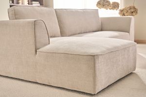 Canapé d'angle gauche design en tissu effet velours texturé beige 3 places GRAMMY