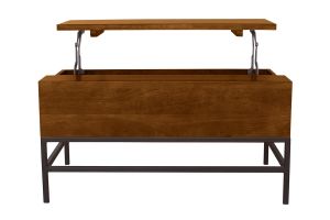 Table basse relevable industrielle bois manguier massif teinté et métal noir L90 cm YPSTER
