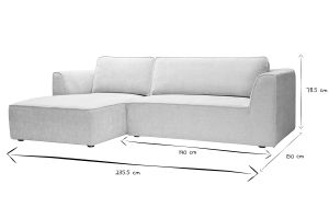 Canapé d'angle gauche design en tissu effet velours texturé beige 3 places GRAMMY