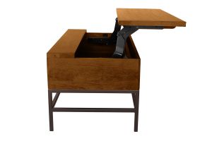 Table basse relevable industrielle bois manguier massif teinté et métal noir L90 cm YPSTER