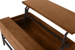 Table basse relevable industrielle bois manguier massif teinté et métal noir L90 cm YPSTER