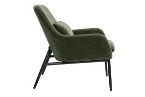 Poltrona design in tessuto effetto velluto verde cachi e metallo nero MAXINE