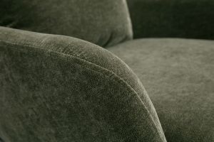 Poltrona design in tessuto effetto velluto verde cachi e metallo nero MAXINE