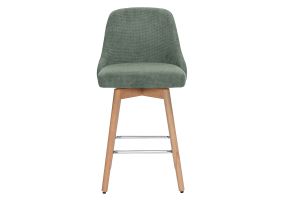 Tabourets de bar scandinaves pivotants 360° en tissu chenille vert kaki et bois hêtre massif H65 cm (lot de 2) HASTA