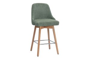Tabourets de bar scandinaves pivotants 360° en tissu chenille vert kaki et bois hêtre massif H65 cm (lot de 2) HASTA